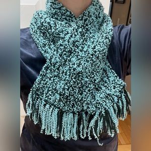 Scarf Turquoise,Black with Silver threads through out 72” handmade